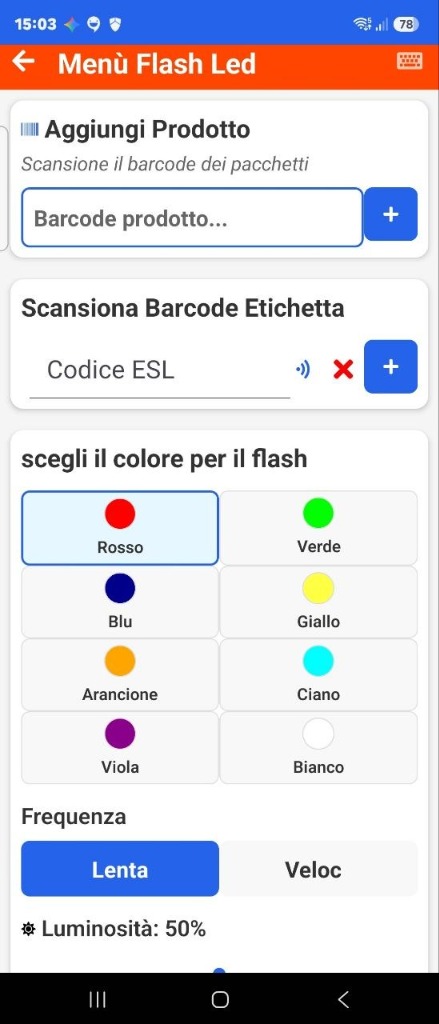 Menù Flash LED e Colori