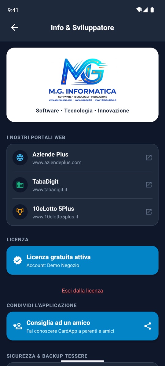 Licenza gratuita attiva nella schermata Info
