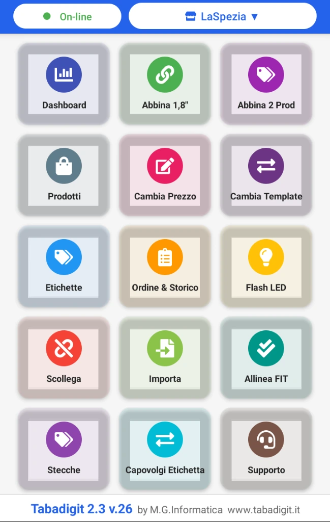 App Mobile Tabadigit 2.3 su Smartphone e Palmare